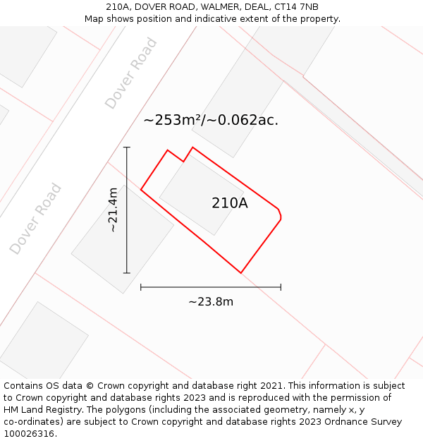 210A, DOVER ROAD, WALMER, DEAL, CT14 7NB: Plot and title map