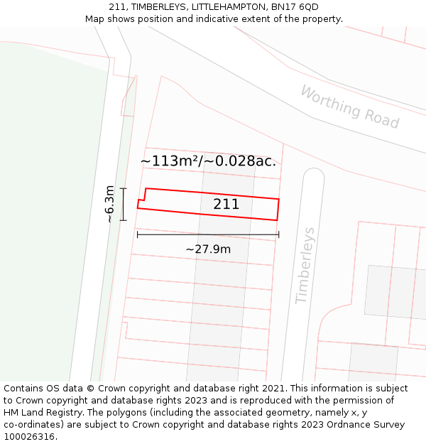 211, TIMBERLEYS, LITTLEHAMPTON, BN17 6QD: Plot and title map