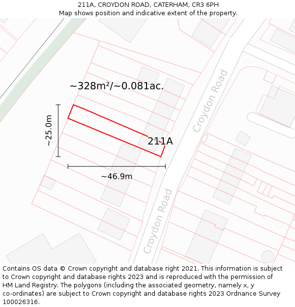 211A, CROYDON ROAD, CATERHAM, CR3 6PH: Plot and title map