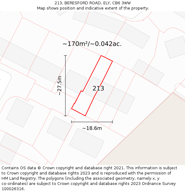 213, BERESFORD ROAD, ELY, CB6 3WW: Plot and title map