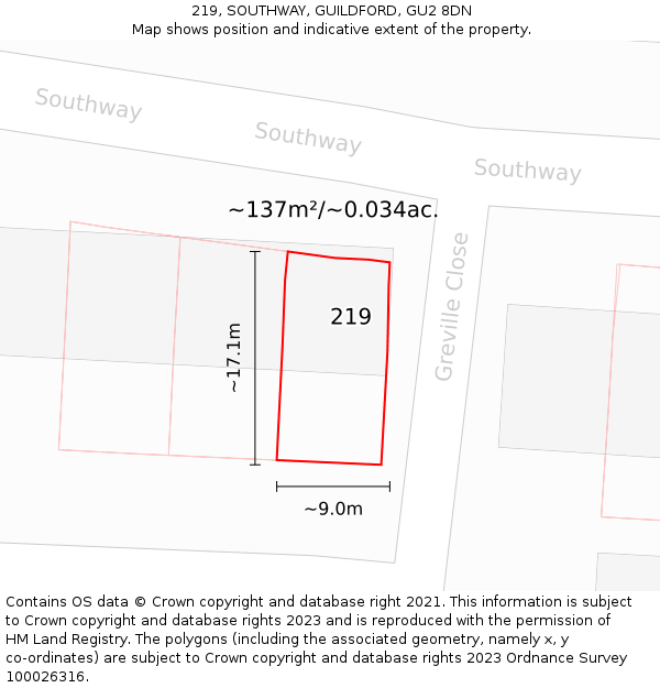 219, SOUTHWAY, GUILDFORD, GU2 8DN: Plot and title map