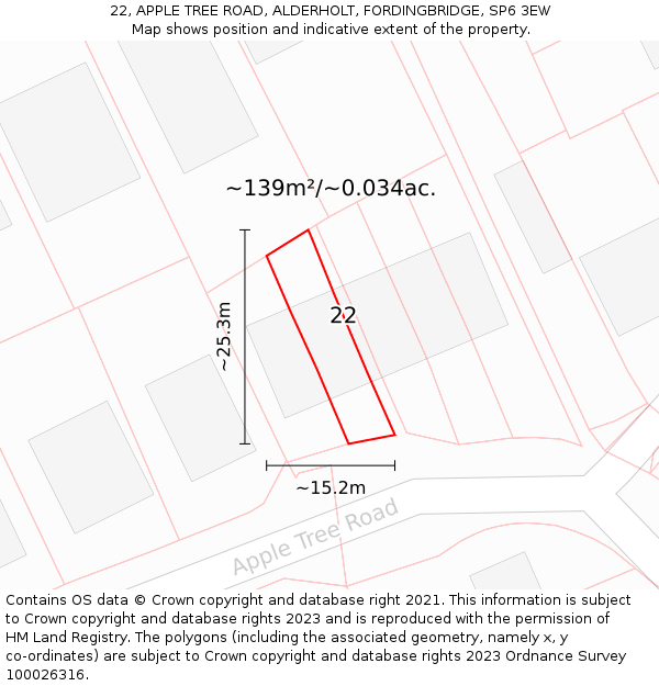 22, APPLE TREE ROAD, ALDERHOLT, FORDINGBRIDGE, SP6 3EW: Plot and title map