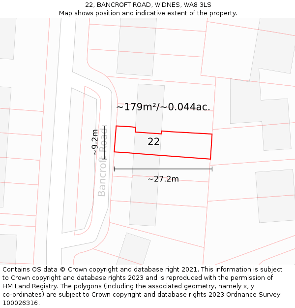 22, BANCROFT ROAD, WIDNES, WA8 3LS: Plot and title map
