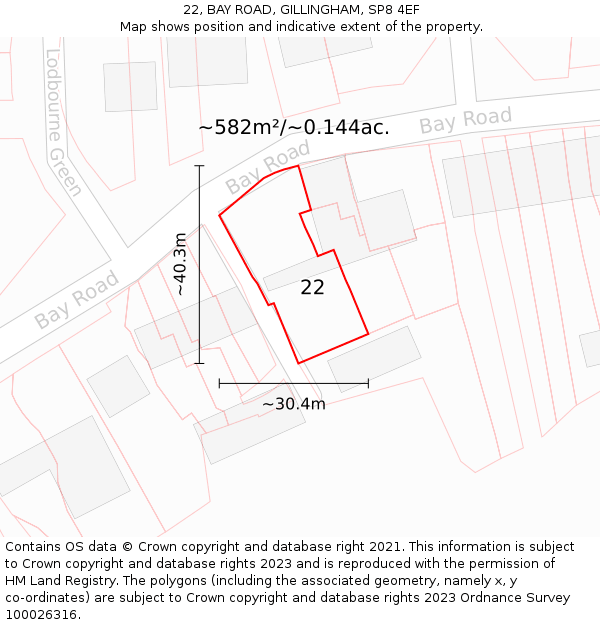 22, BAY ROAD, GILLINGHAM, SP8 4EF: Plot and title map