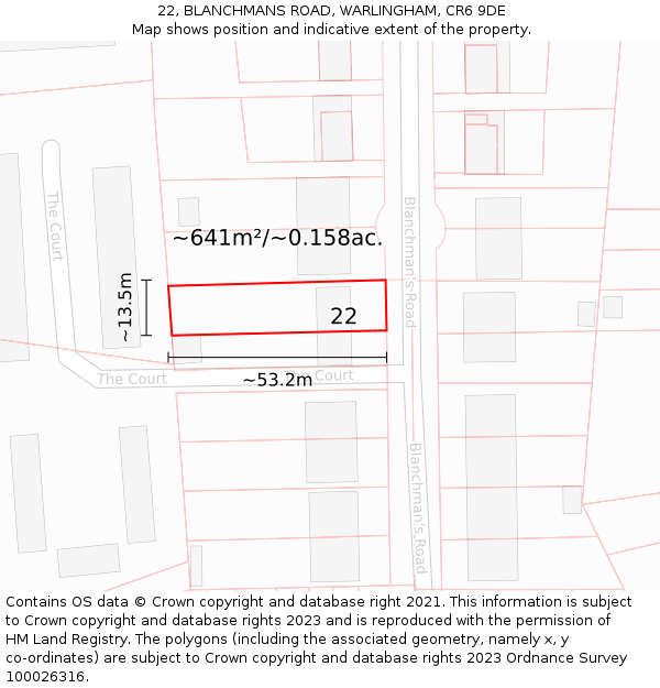 22, BLANCHMANS ROAD, WARLINGHAM, CR6 9DE: Plot and title map