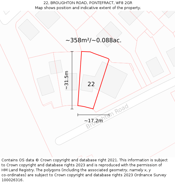 22, BROUGHTON ROAD, PONTEFRACT, WF8 2GR: Plot and title map