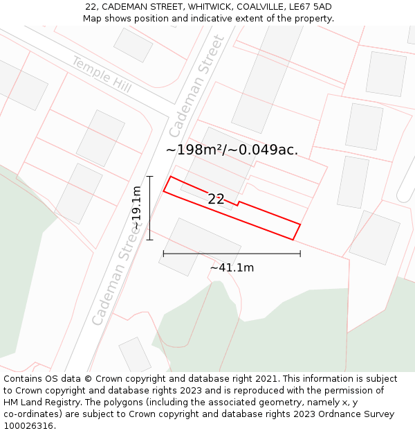 22, CADEMAN STREET, WHITWICK, COALVILLE, LE67 5AD: Plot and title map