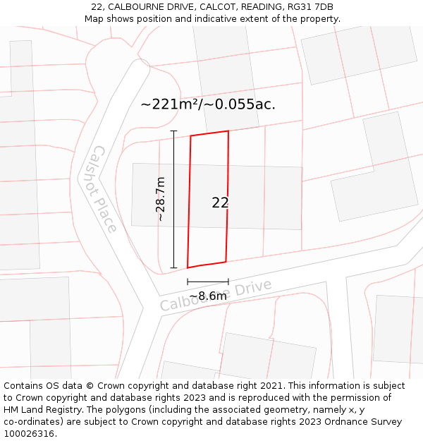 22, CALBOURNE DRIVE, CALCOT, READING, RG31 7DB: Plot and title map