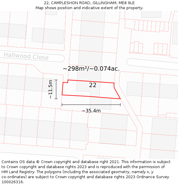 22, CAMPLESHON ROAD, GILLINGHAM, ME8 9LE: Plot and title map