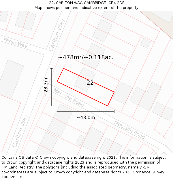 22, CARLTON WAY, CAMBRIDGE, CB4 2DE: Plot and title map