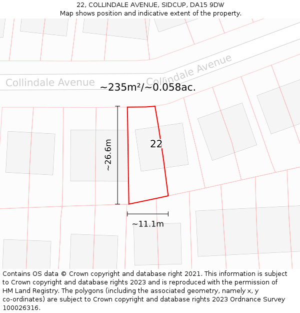 22, COLLINDALE AVENUE, SIDCUP, DA15 9DW: Plot and title map