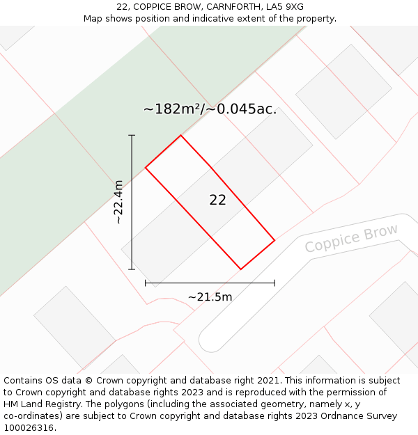 22, COPPICE BROW, CARNFORTH, LA5 9XG: Plot and title map