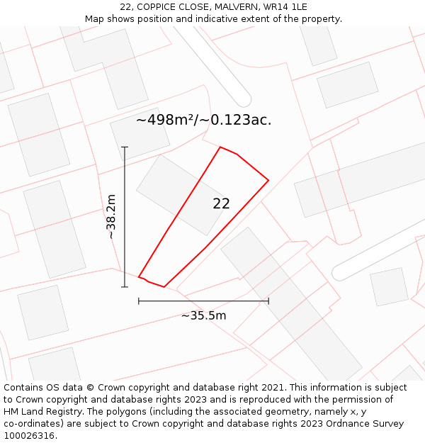 22, COPPICE CLOSE, MALVERN, WR14 1LE: Plot and title map