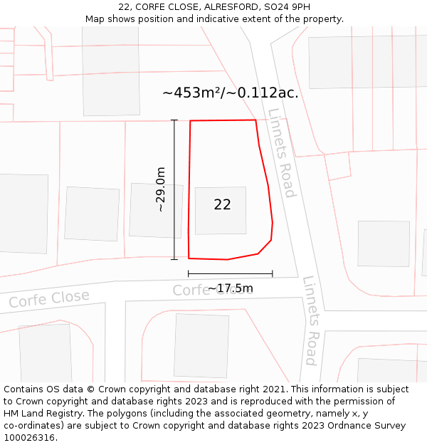 22, CORFE CLOSE, ALRESFORD, SO24 9PH: Plot and title map