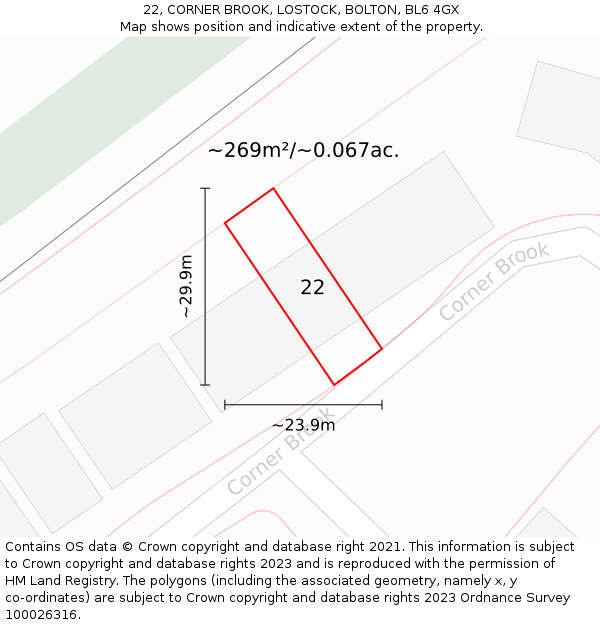 22, CORNER BROOK, LOSTOCK, BOLTON, BL6 4GX: Plot and title map