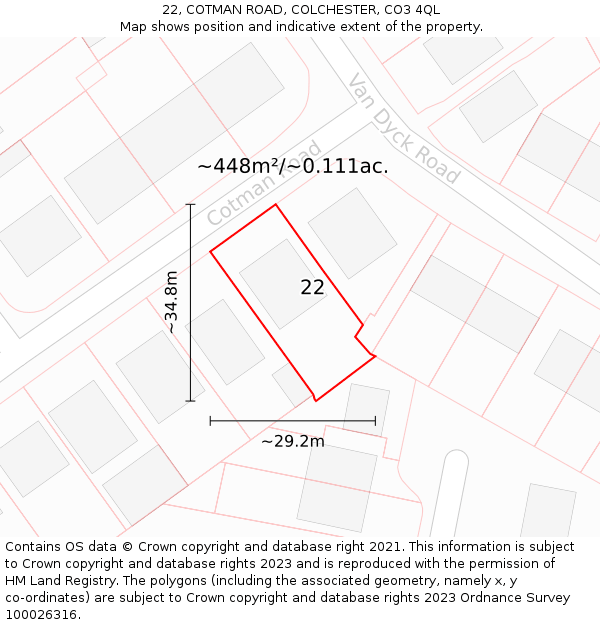 22, COTMAN ROAD, COLCHESTER, CO3 4QL: Plot and title map