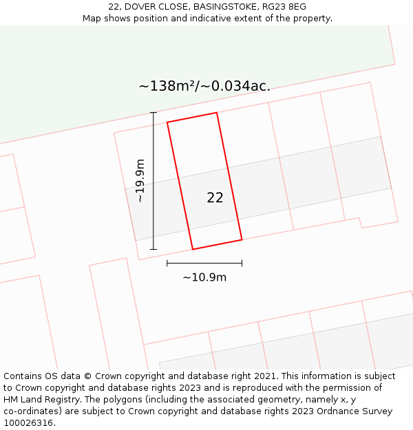 22, DOVER CLOSE, BASINGSTOKE, RG23 8EG: Plot and title map