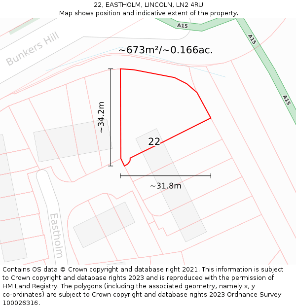22, EASTHOLM, LINCOLN, LN2 4RU: Plot and title map