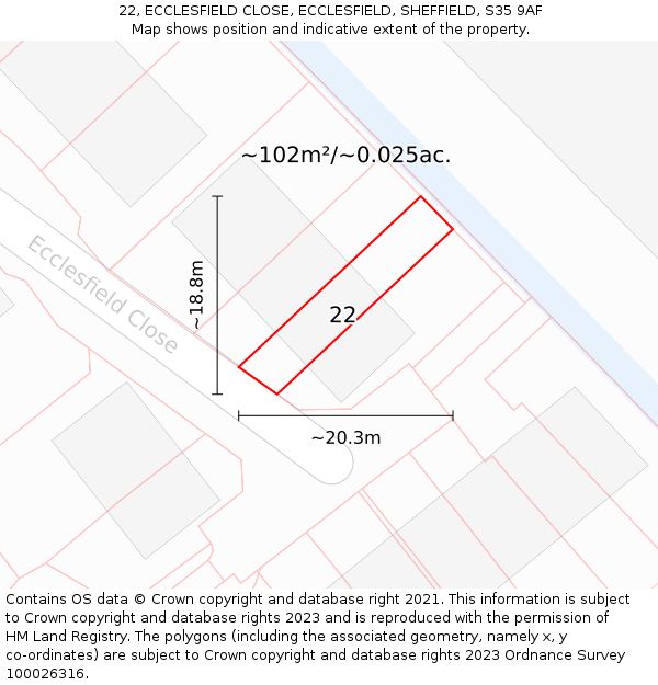 22, ECCLESFIELD CLOSE, ECCLESFIELD, SHEFFIELD, S35 9AF: Plot and title map