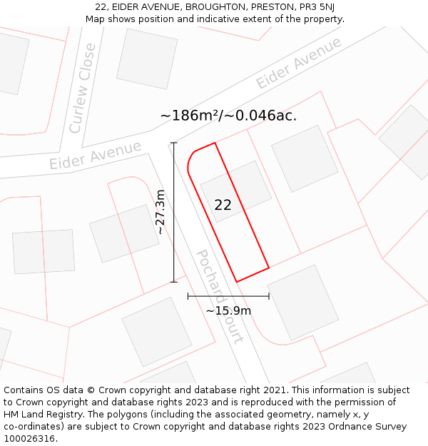 22, EIDER AVENUE, BROUGHTON, PRESTON, PR3 5NJ: Plot and title map