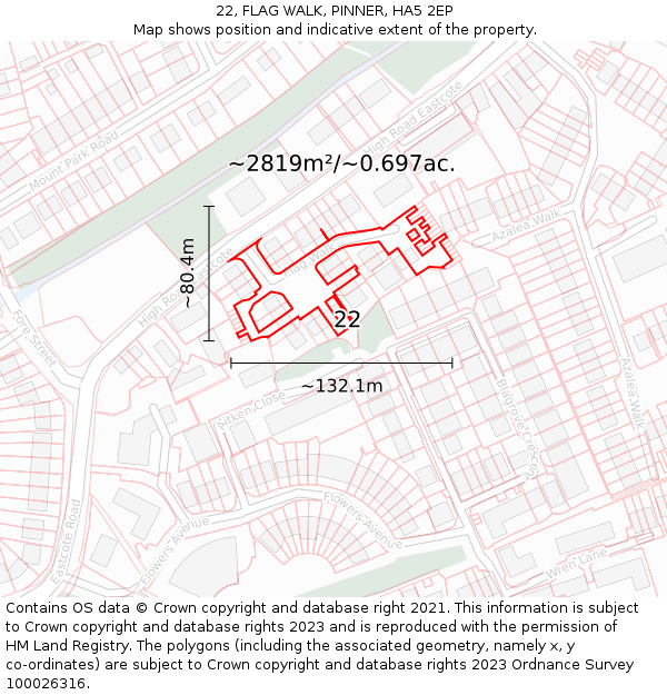 22, FLAG WALK, PINNER, HA5 2EP: Plot and title map