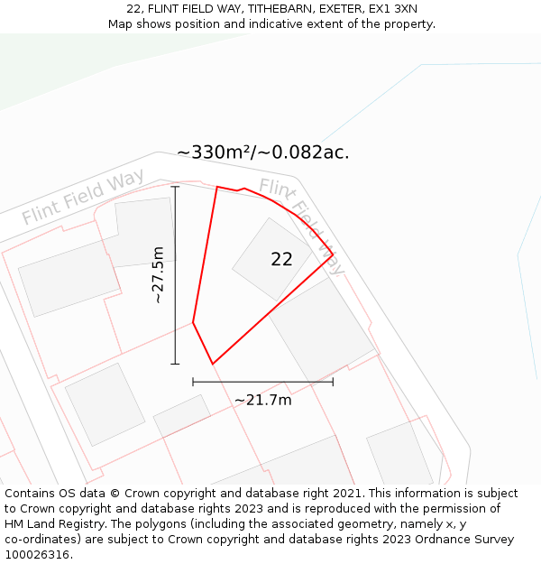 22, FLINT FIELD WAY, TITHEBARN, EXETER, EX1 3XN: Plot and title map
