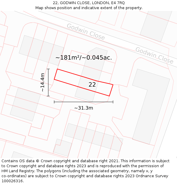 22, GODWIN CLOSE, LONDON, E4 7RQ: Plot and title map