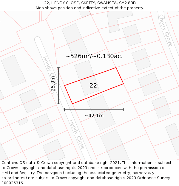 22, HENDY CLOSE, SKETTY, SWANSEA, SA2 8BB: Plot and title map