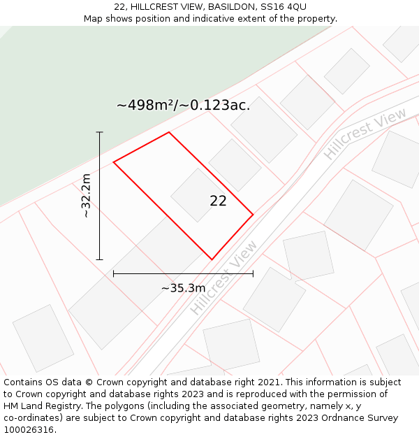 22, HILLCREST VIEW, BASILDON, SS16 4QU: Plot and title map