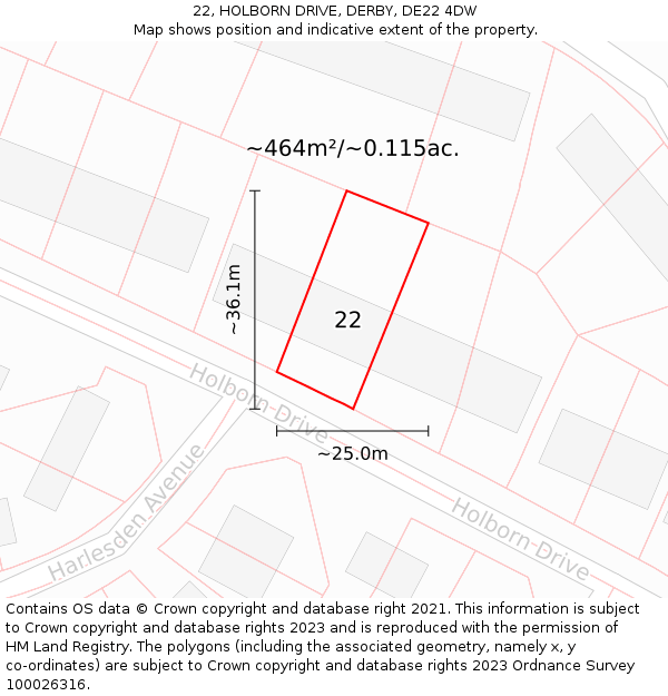 22, HOLBORN DRIVE, DERBY, DE22 4DW: Plot and title map