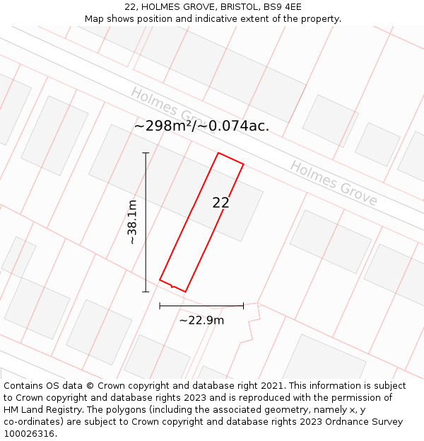 22, HOLMES GROVE, BRISTOL, BS9 4EE: Plot and title map
