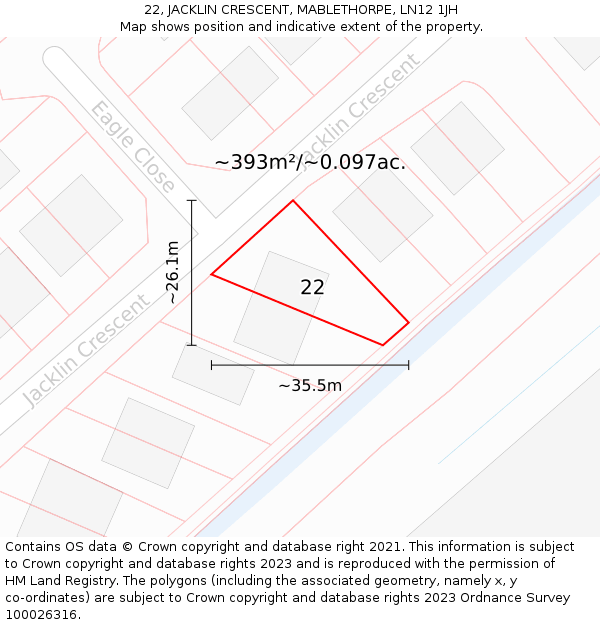 22, JACKLIN CRESCENT, MABLETHORPE, LN12 1JH: Plot and title map