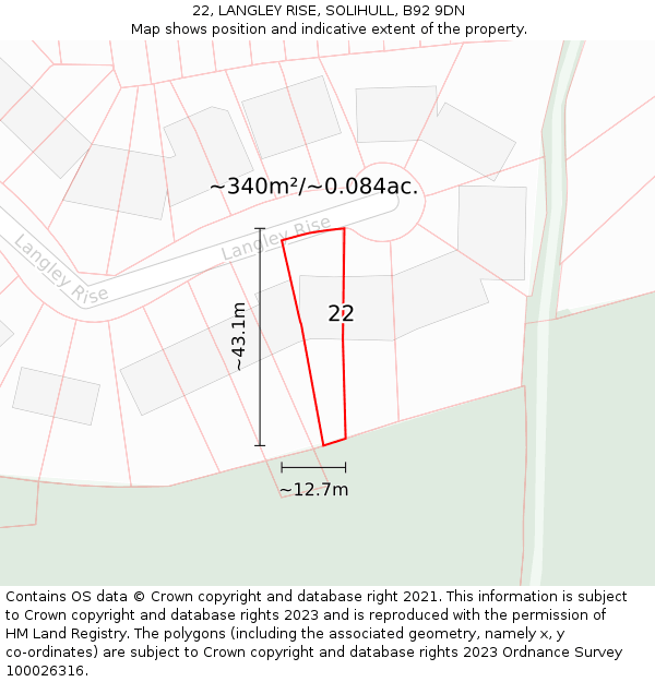 22, LANGLEY RISE, SOLIHULL, B92 9DN: Plot and title map