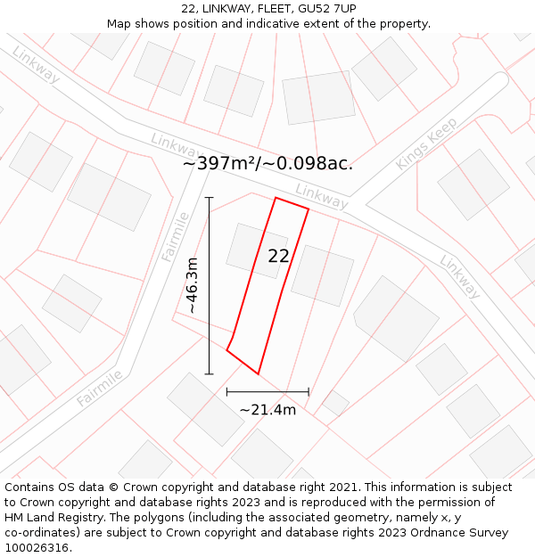 22, LINKWAY, FLEET, GU52 7UP: Plot and title map