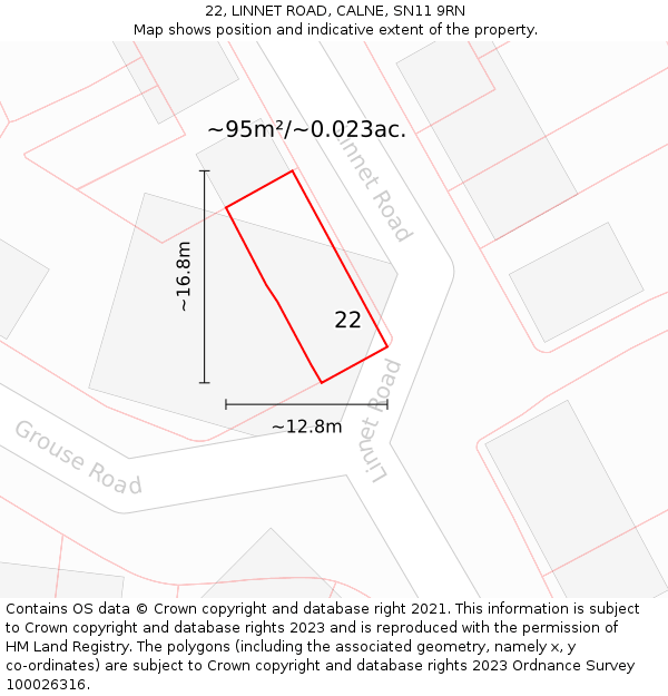 22, LINNET ROAD, CALNE, SN11 9RN: Plot and title map