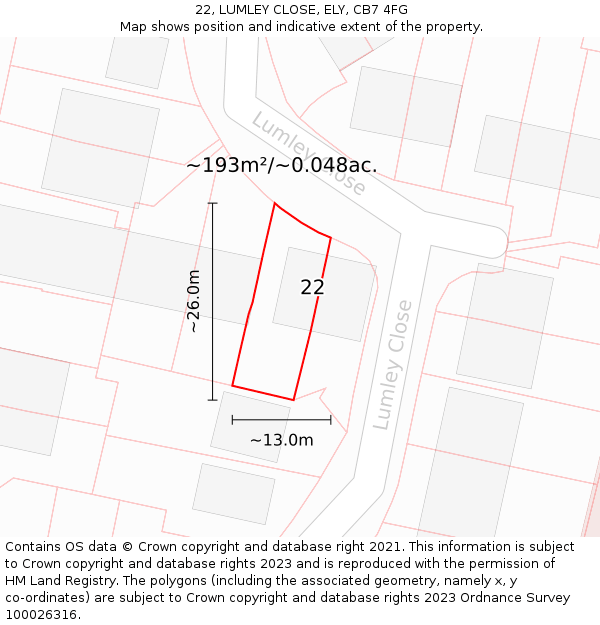 22, LUMLEY CLOSE, ELY, CB7 4FG: Plot and title map