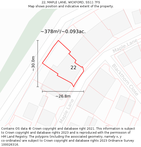22, MAPLE LANE, WICKFORD, SS11 7FS: Plot and title map