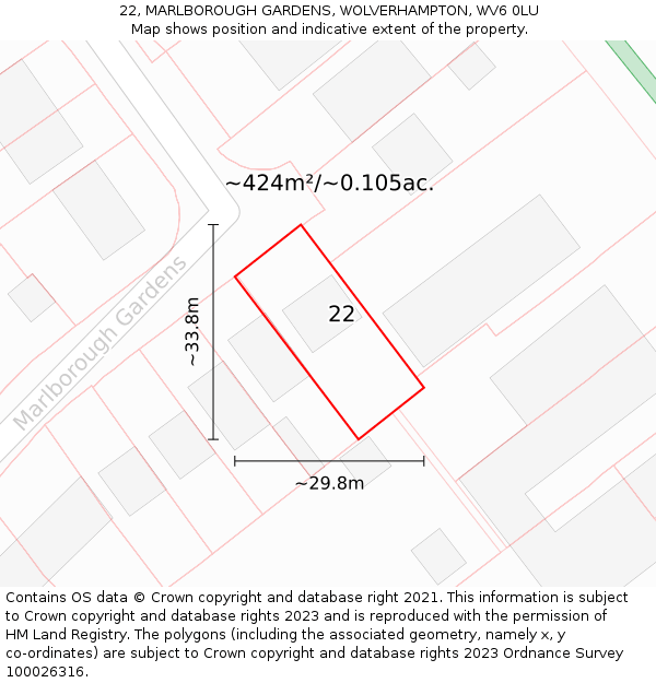22, MARLBOROUGH GARDENS, WOLVERHAMPTON, WV6 0LU: Plot and title map