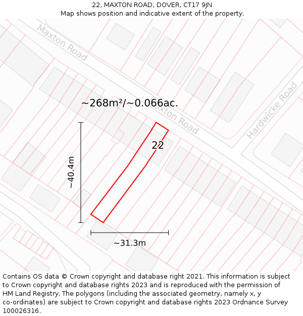 22, MAXTON ROAD, DOVER, CT17 9JN: Plot and title map