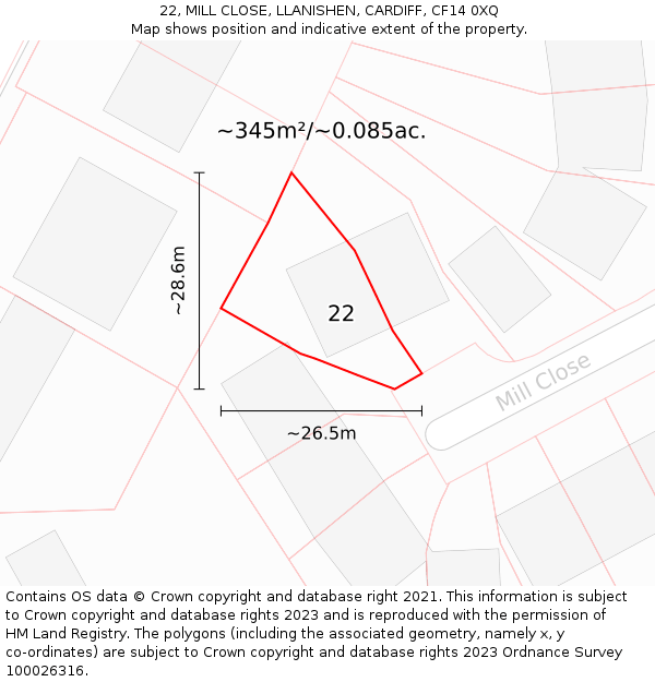 22, MILL CLOSE, LLANISHEN, CARDIFF, CF14 0XQ: Plot and title map