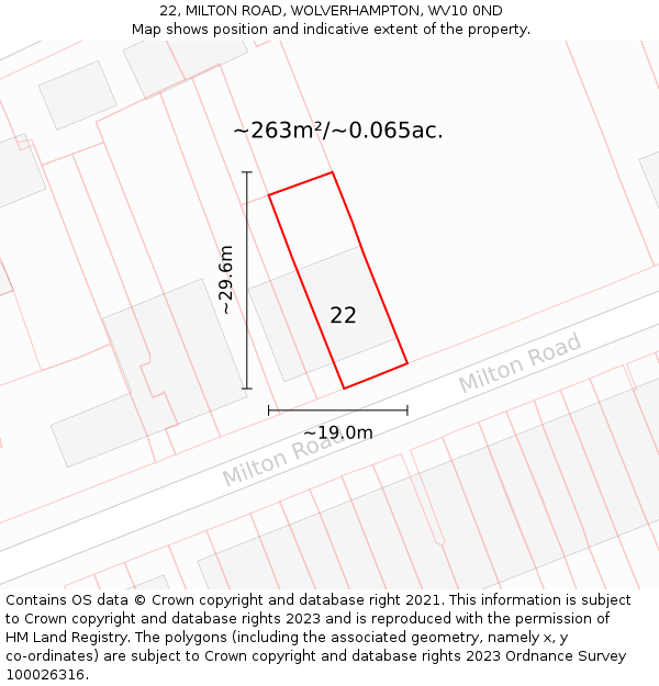 22, MILTON ROAD, WOLVERHAMPTON, WV10 0ND: Plot and title map