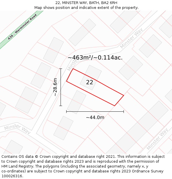 22, MINSTER WAY, BATH, BA2 6RH: Plot and title map
