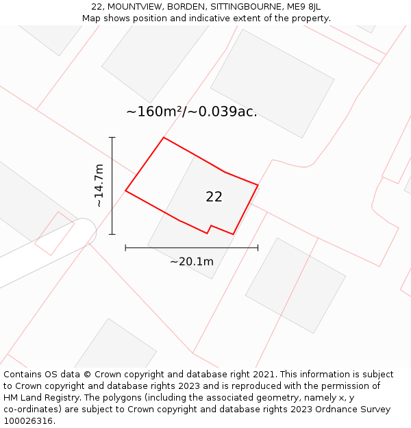 22, MOUNTVIEW, BORDEN, SITTINGBOURNE, ME9 8JL: Plot and title map