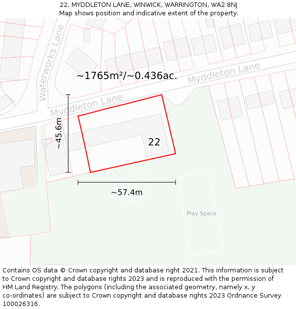 22, MYDDLETON LANE, WINWICK, WARRINGTON, WA2 8NJ: Plot and title map