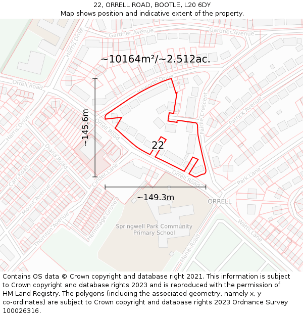 22, ORRELL ROAD, BOOTLE, L20 6DY: Plot and title map