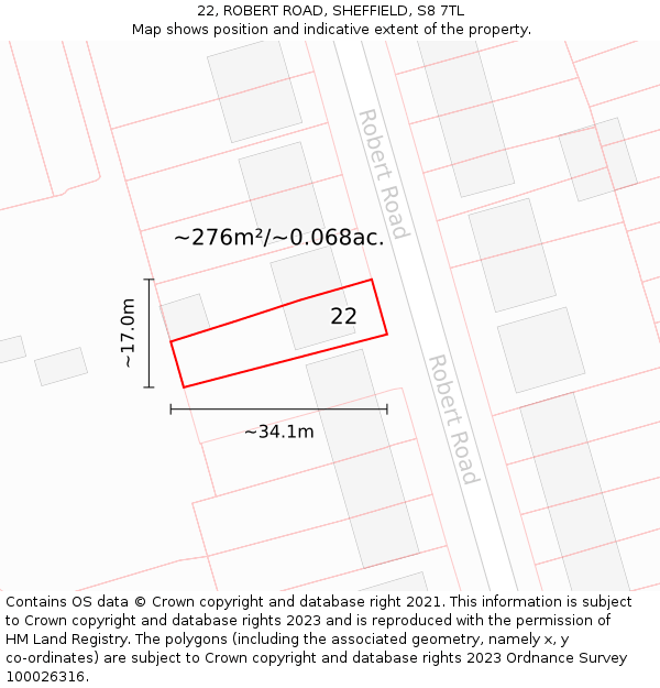 22, ROBERT ROAD, SHEFFIELD, S8 7TL: Plot and title map
