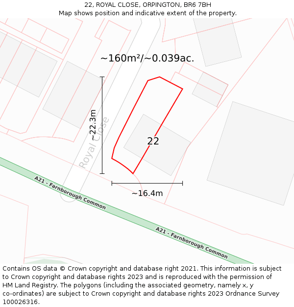 22, ROYAL CLOSE, ORPINGTON, BR6 7BH: Plot and title map