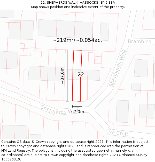 22, SHEPHERDS WALK, HASSOCKS, BN6 8EA: Plot and title map