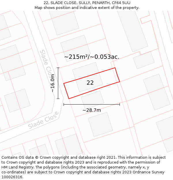 22, SLADE CLOSE, SULLY, PENARTH, CF64 5UU: Plot and title map