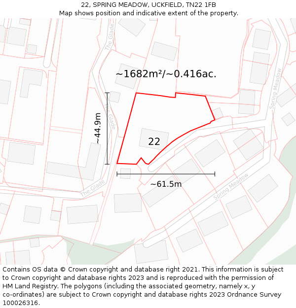 22, SPRING MEADOW, UCKFIELD, TN22 1FB: Plot and title map